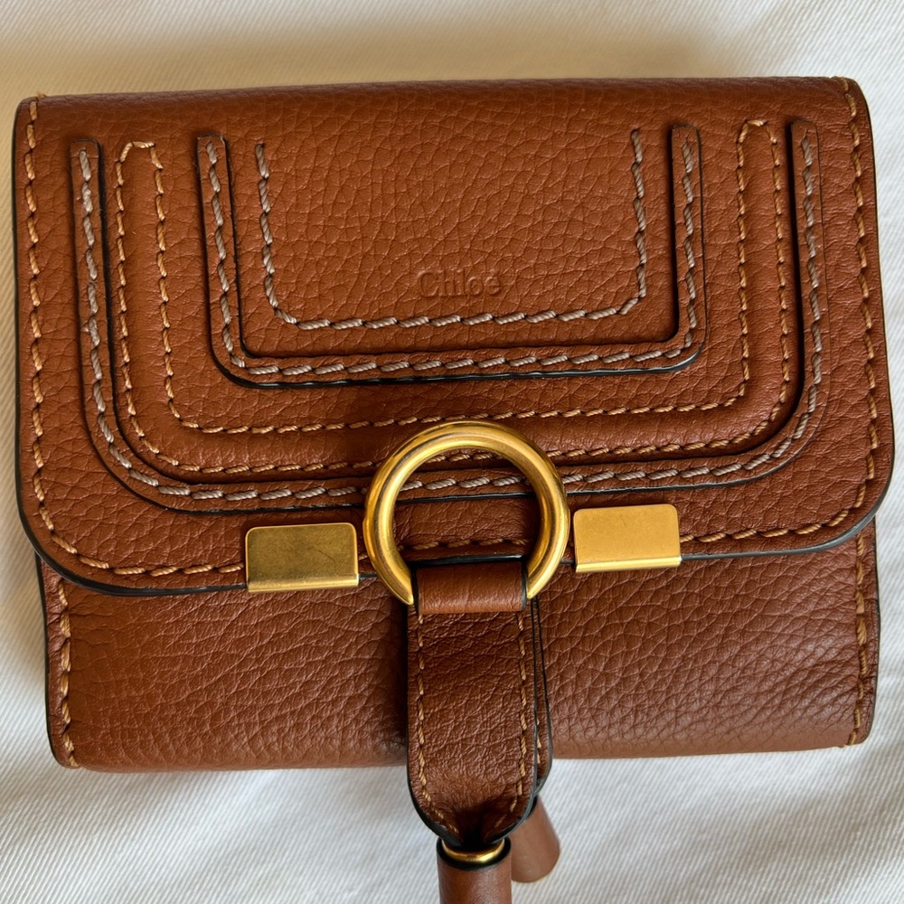 Chloe Marcie bifold brown wallet with gold accents